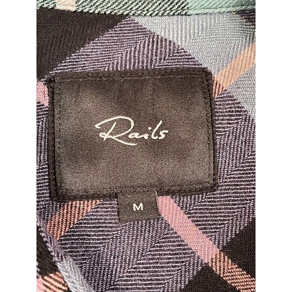 Rails Hunter Plaid Flannel Shirt Teal Navy Pink Gold Lurex Medium - Picture 3 of 11